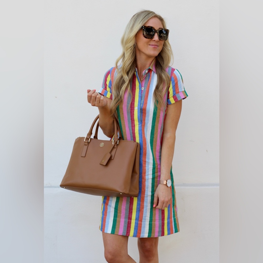J Crew colorful striped shirt dress